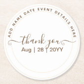 クラシック白文字のみ結婚またはその他のイベント ラウンドペーパーコースター (正面)