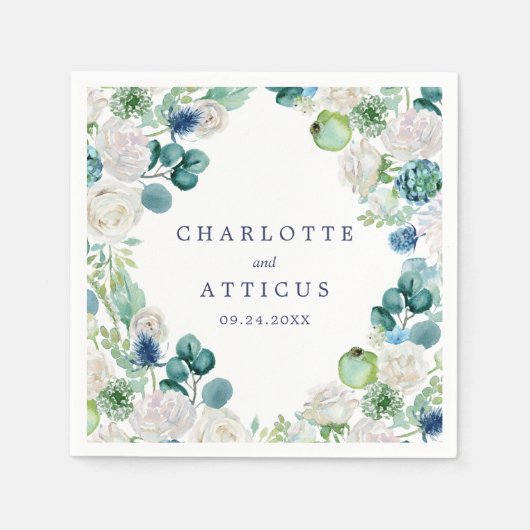 クラシック白結婚花 スタンダードカクテルナプキン (正面)