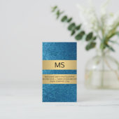 クラシック白縁ど |光沢のある青い背景 名刺 (スタンド正面)