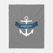 クラシック白航海のいかり&ネイビーブルーリボン フリースブランケット (正面)