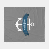 クラシック白航海のいかり&ネイビーブルーリボン フリースブランケット (正面(横))