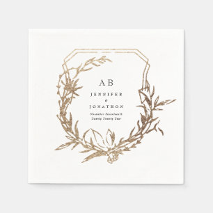 クラシック白色黒金ゴールド花模様結婚ズ スタンダードカクテルナプキン