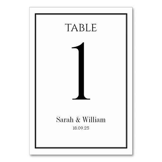 クラシック白黒のテー結婚ブル番号カード テーブルナンバー (正面)
