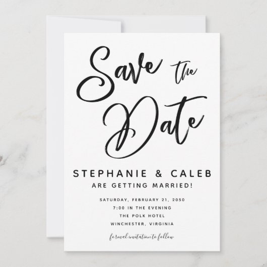 クラシック白黒の日付を保存 招待状 (正面)