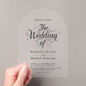 クラシック白黒の書道の結婚脚本 アクリル招待状 (インサイチュ (ポータブル))