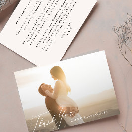 クラシック白黒の書道結婚の写真 サンキューカード