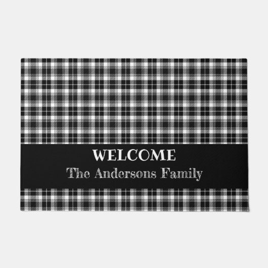 クラシック白黒の格子模様のギンガム ドアマット (正面)