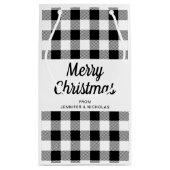 クラシック白黒の格子模様のメリークリスマス スモールペーパーバッグ (裏面)