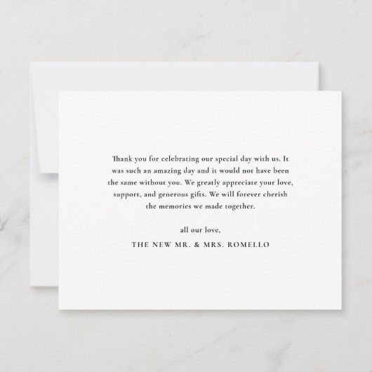 クラシック白黒の結婚写真 サンキューカード (裏面)