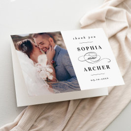 クラシック白黒の結婚写真 サンキューカード