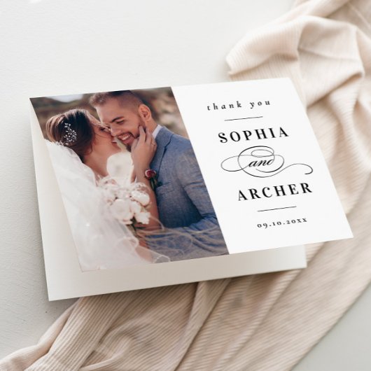 クラシック白黒の結婚写真 サンキューカード