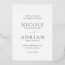 クラシック白黒の結婚式の日付を保存 箔招待状