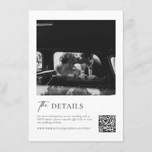 クラシック白黒の結婚詳細Qrコード エンクロージャーカード (正面)