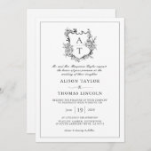 クラシック白黒のQR結婚コード 招待状 (正面/裏面)