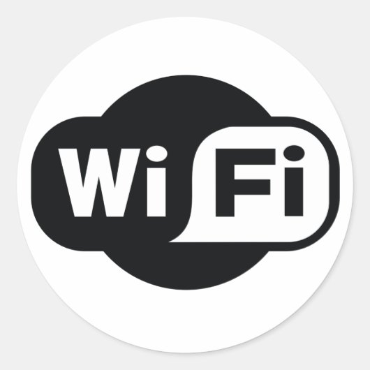 クラシック白黒のWiFiシンボル ラウンドシール (正面)
