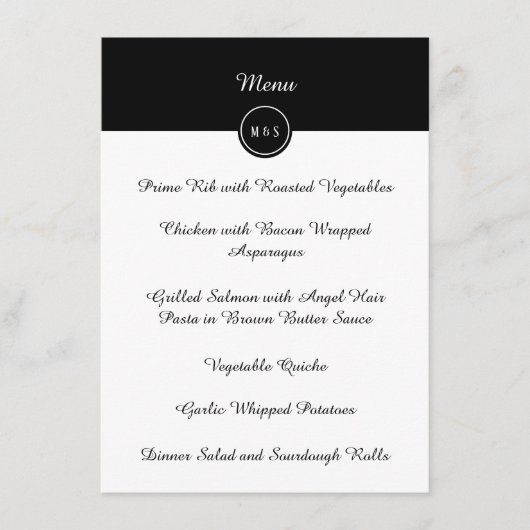 クラシック白黒ウェディングレセプションメニュー メニュー (正面)