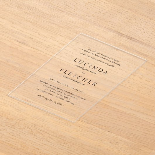 クラシック白黒エレガフォーマルントウェディング アクリル招待状 (レイダウン)