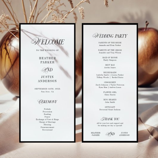 クラシック白黒エレガントな結婚式プログラム