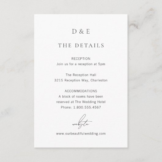 クラシック白黒エレガントな結婚式 エンクロージャーカード (正面)