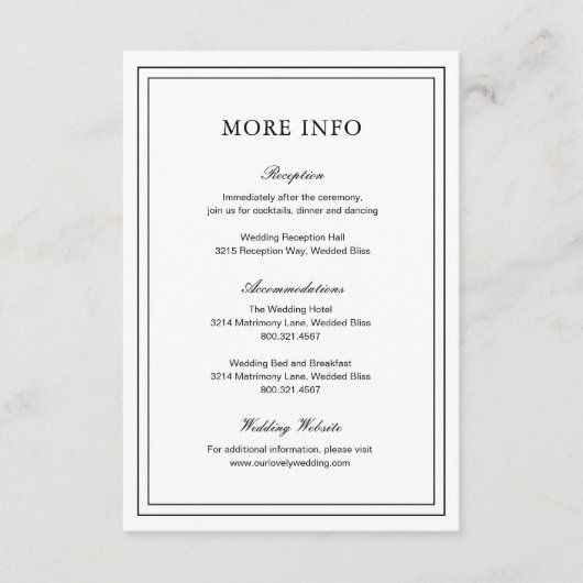 クラシック白黒エレガントな結婚式 エンクロージャーカード (正面)