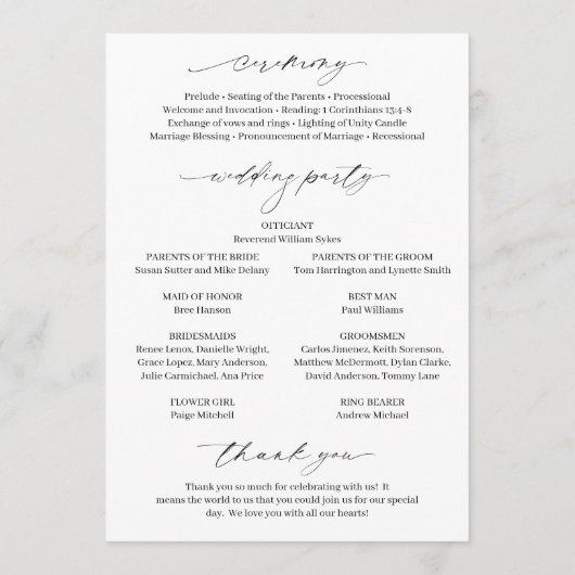 クラシック白黒エレガントな結婚式 プログラム (裏面)