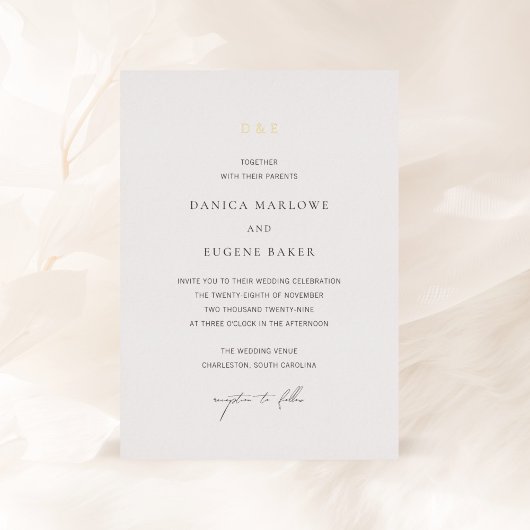 クラシック白黒エレガントな結婚式 箔招待状