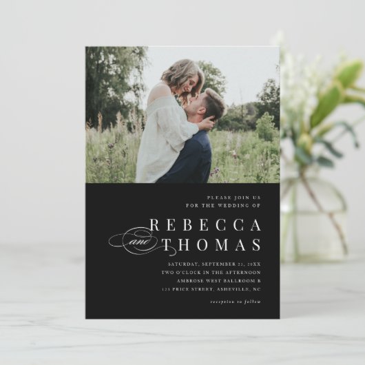 クラシック白黒エレガント写結婚真 招待状 (スタンド正面)