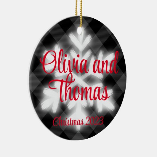 クラシック白黒エレガント格子雪フレーク セラミックオーナメント (右)