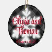 クラシック白黒エレガント格子雪フレーク セラミックオーナメント (左)