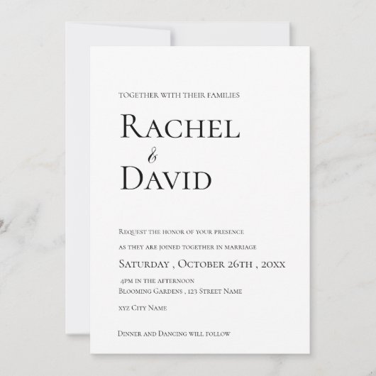 クラシック白黒エレガント結婚タイポグラフィ 招待状 (正面)