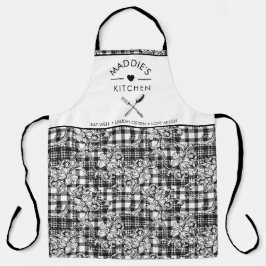 クラシック白黒オーナメント千鳥格子の エプロン