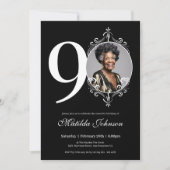 クラシック白黒カスタムフォト90誕生日 招待状 (正面)