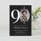 クラシック白黒カスタムフォト90誕生日 招待状 (スタンド正面)