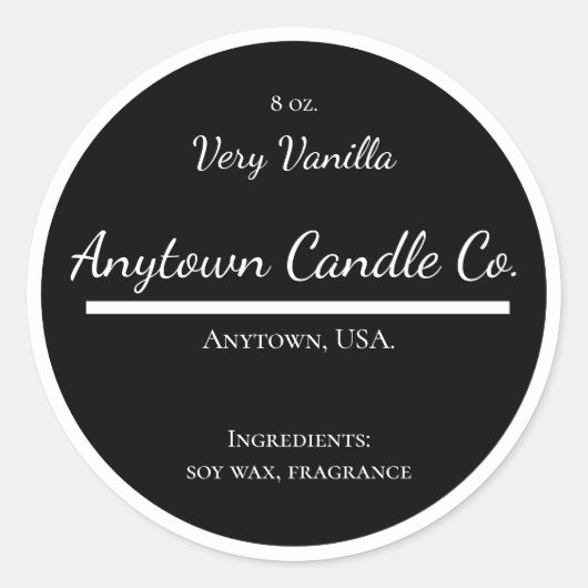 クラシック白黒キャンドル瓶ラベル ラウンドシール (正面)