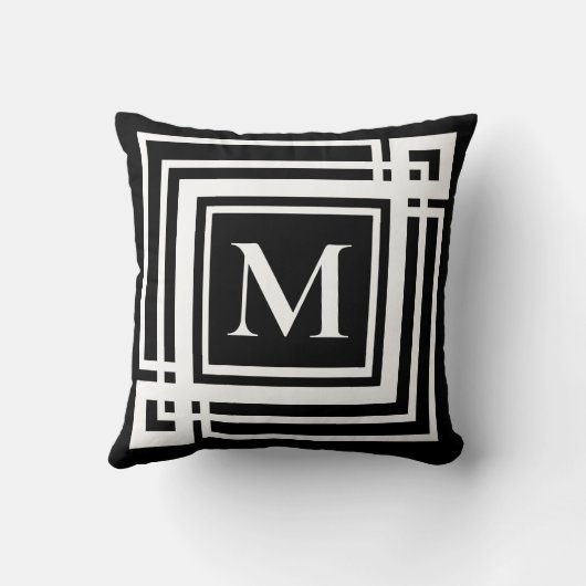 クラシック白黒ギリシャの額縁モノグラム クッション (裏面)