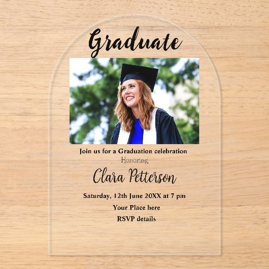 クラシック白黒クラスadd year scho卒業 アクリル招待状 (正面)