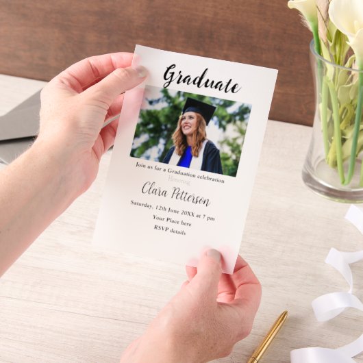 クラシック白黒クラスadd year scho卒業 ベラム紙招待状 (ポータブル)