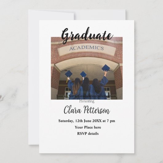 クラシック白黒クラスadd year scho卒業 招待状 (正面)