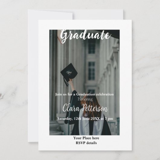 クラシック白黒クラスadd year scho卒業 案内状 (正面)