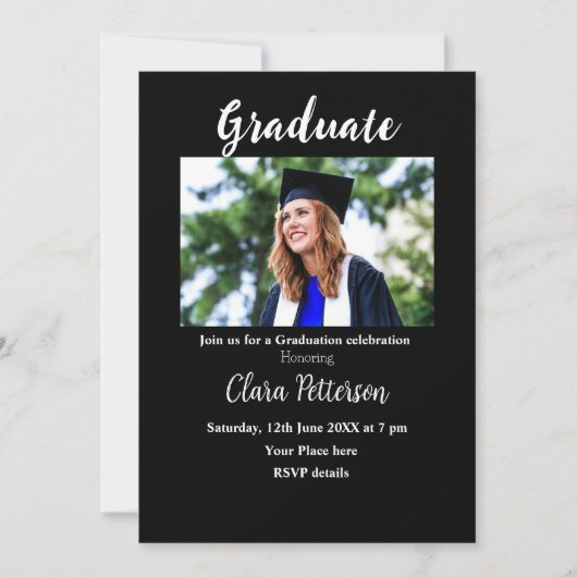 クラシック白黒クラスadd year scho卒業 案内状 (正面)