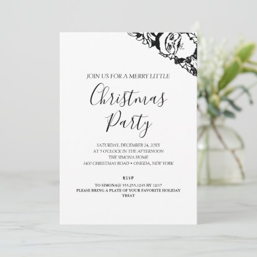 クラシック白黒クリスマスパーティー 招待状 (スタンド正面)
