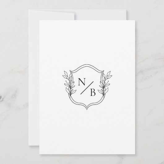 クラシック白黒クレスト結婚モノグラム 招待状 (裏面)