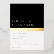 クラシック白黒グレイ金ホイルストライプズ結婚ス