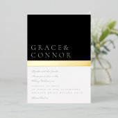 クラシック白黒グレイ金ホイルストライプズ結婚ス 箔招待状 (立ち正面)