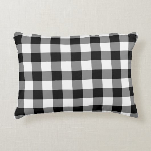 クラシック白黒ジンガム型枕 アクセントクッション (正面)