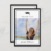 クラシック白黒スクリプト卒業写真 サンキューカード (正面/裏面)