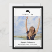 クラシック白黒スクリプト卒業2枚フォト 招待状 (正面)