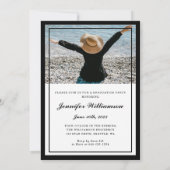 クラシック白黒スクリプト卒業2枚フォト 招待状 (裏面)