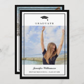 クラシック白黒スクリプト卒業2枚フォト 招待状 (正面/裏面)