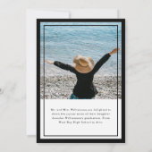 クラシック白黒スクリプト2枚の写真の卒業 案内状 (裏面)